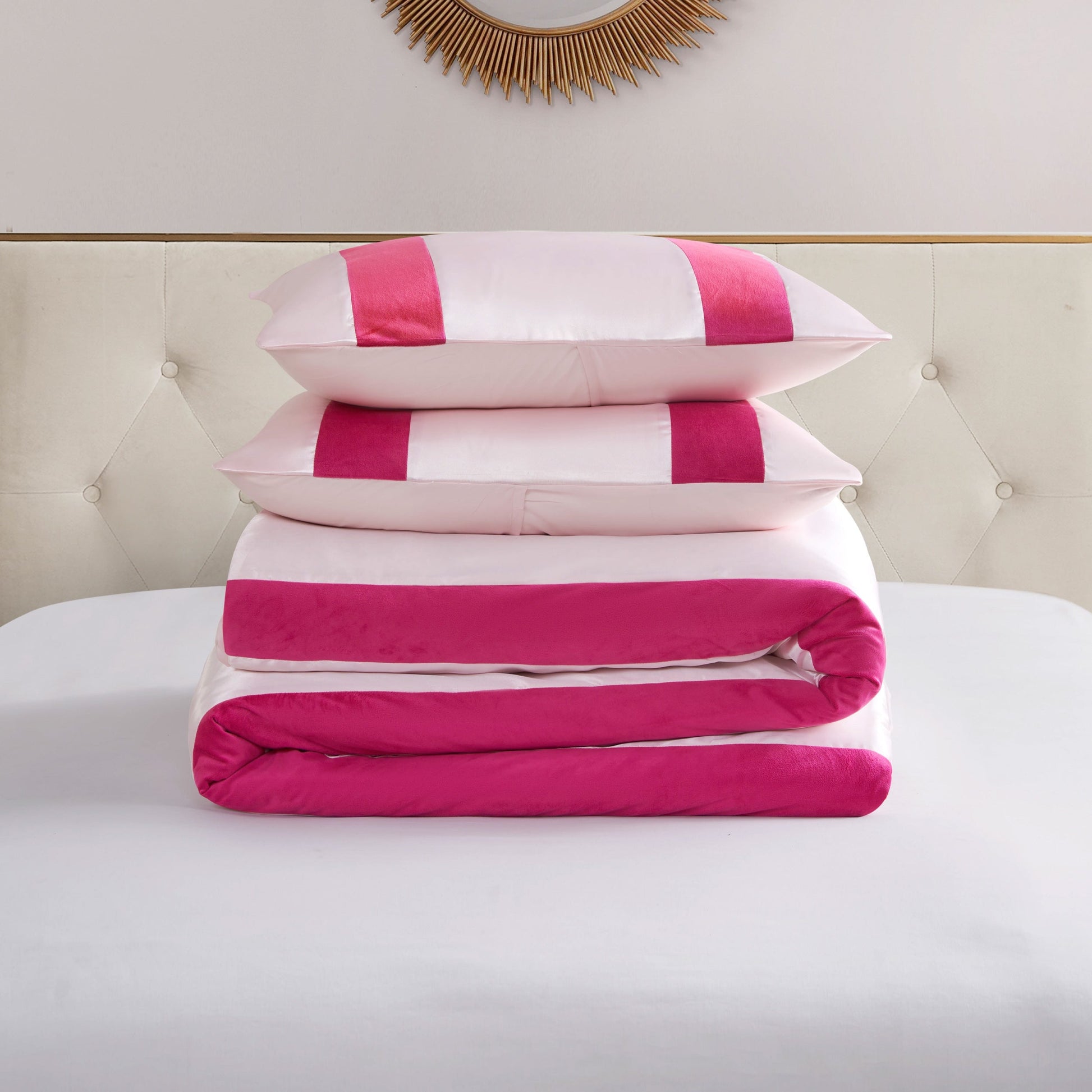 Satin Velvet Stripe Duvet Set - Marshmallow Pink - Juicy Couture