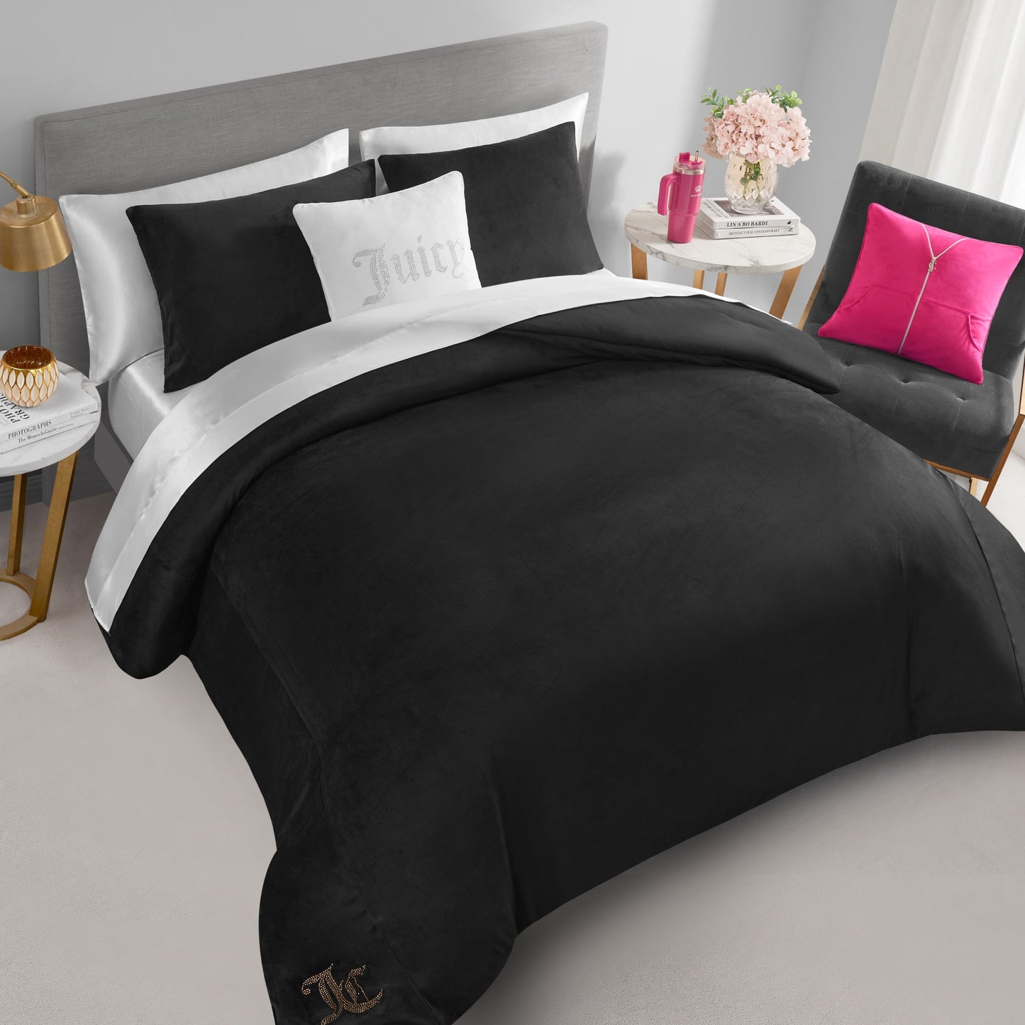 Solid Velour Comforter Set - Black - Juicy Couture