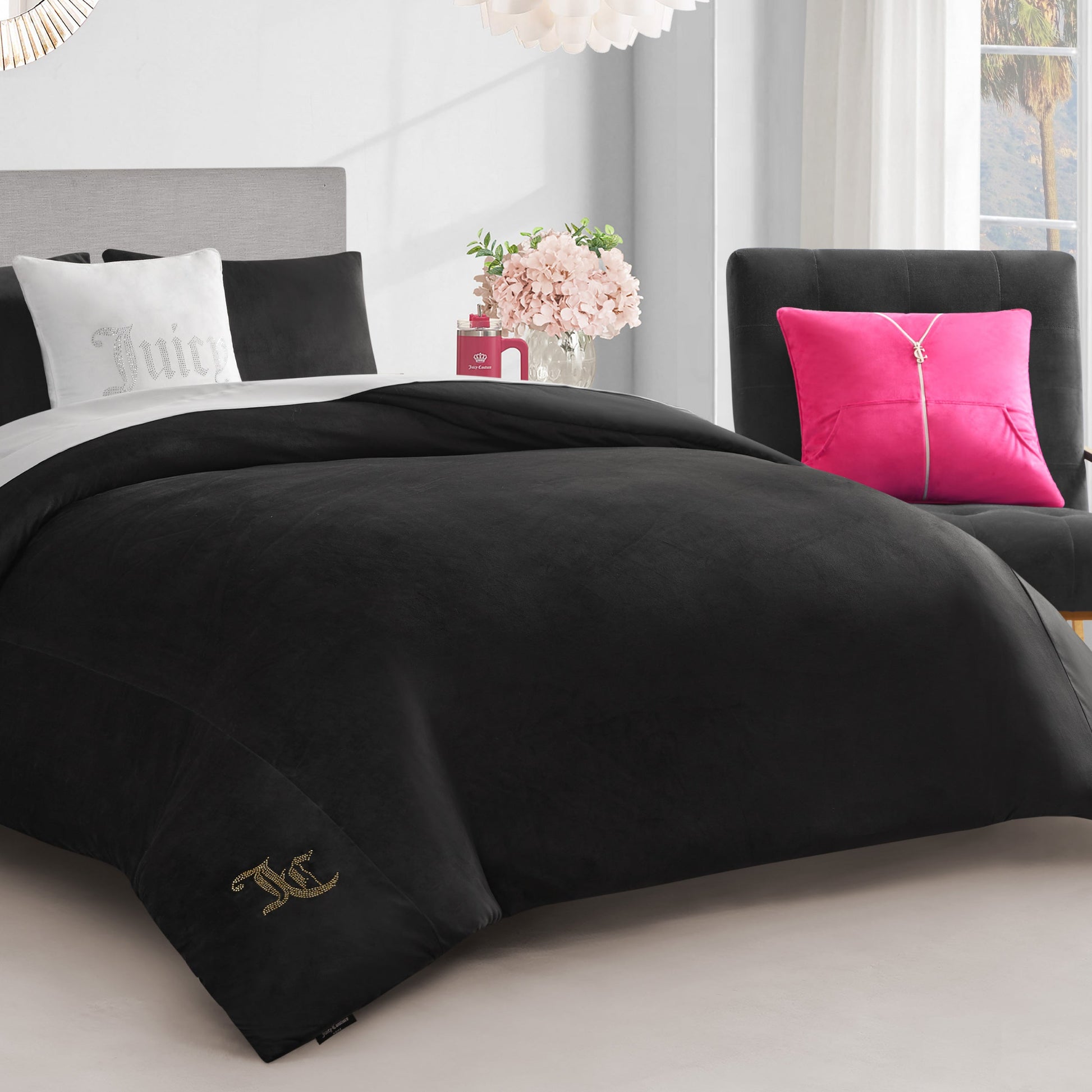 Solid Velour Comforter Set - Black - Juicy Couture