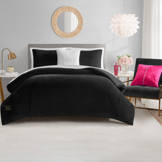 Solid Velour Comforter Set - Black - Juicy Couture