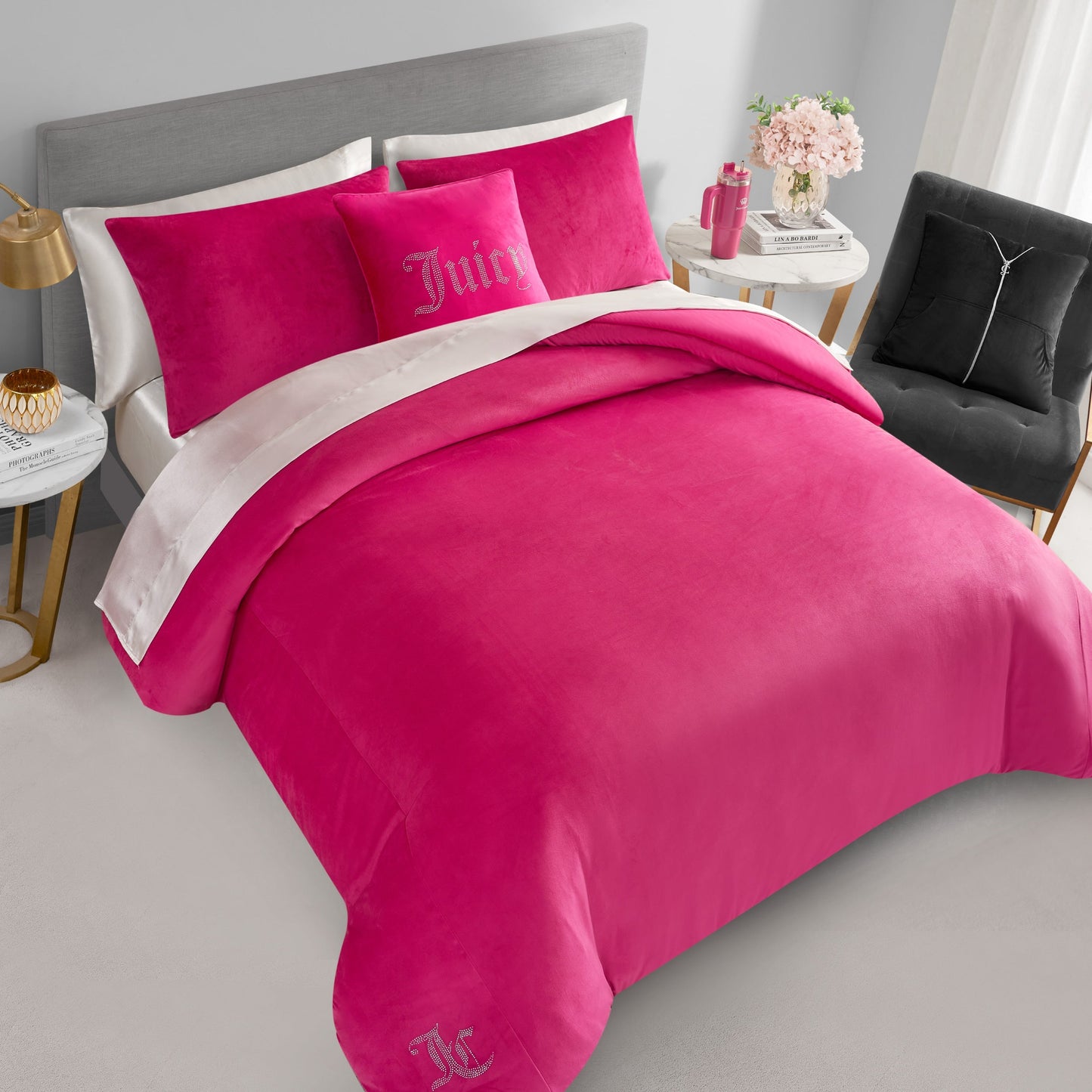 Solid Velour Comforter Set - Hot Pink - Juicy Couture