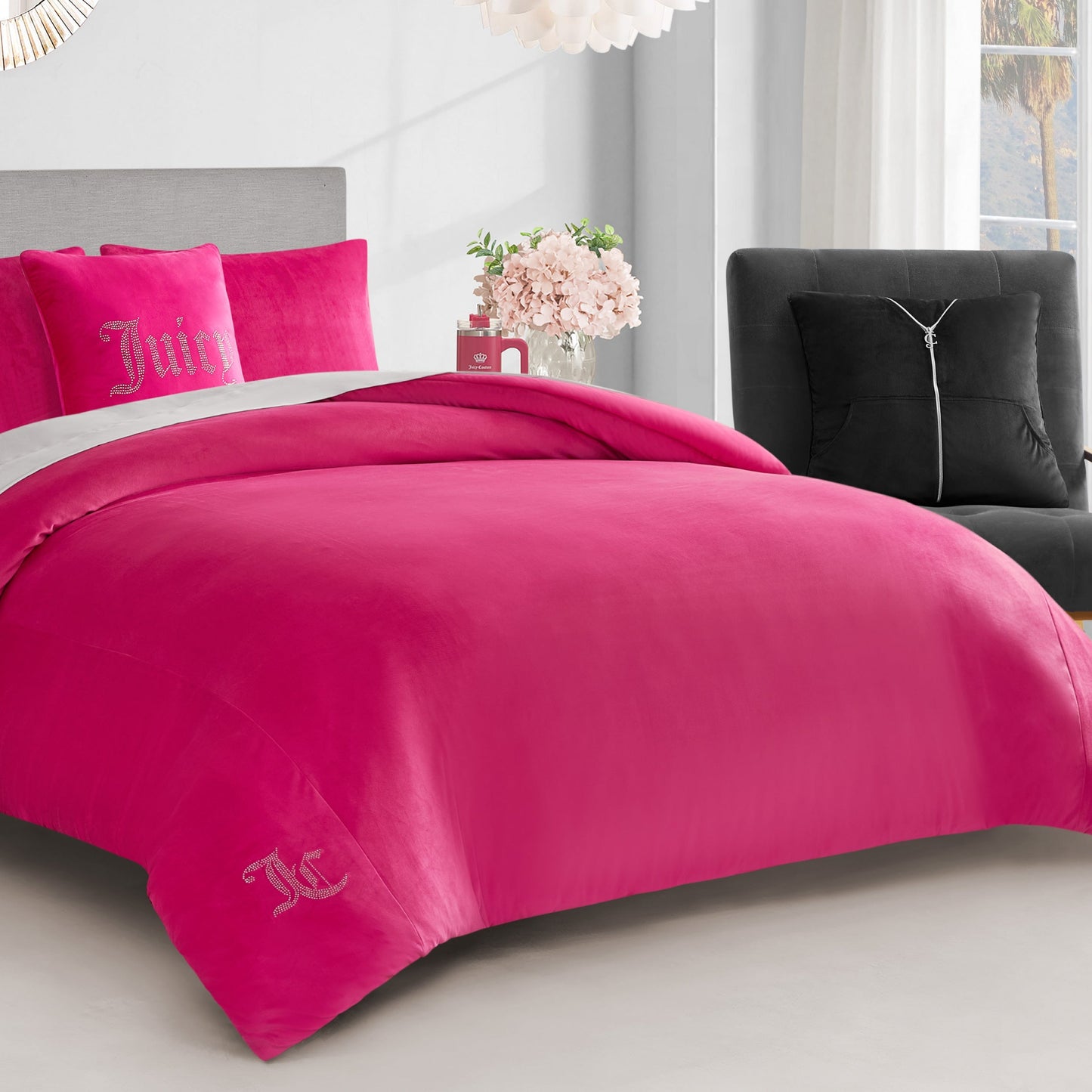 Solid Velour Comforter Set - Hot Pink - Juicy Couture