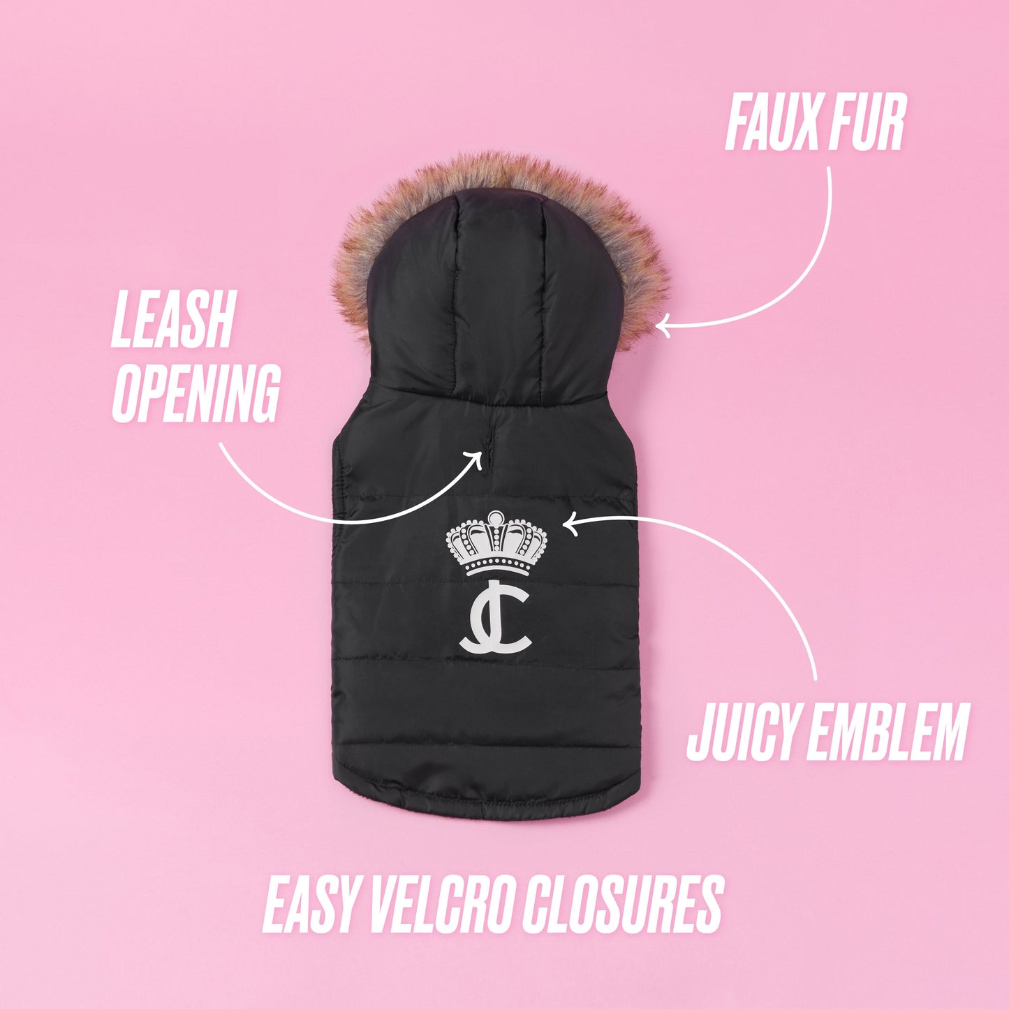 Pet Faux Fur Hooded Jacket - Black - Juicy Couture