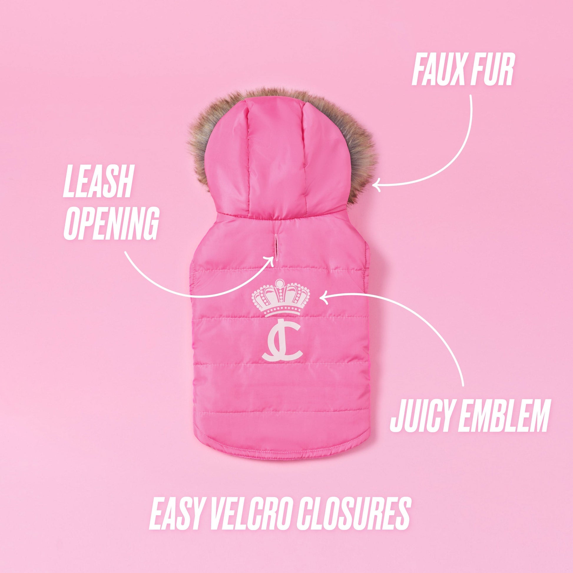 Pet Faux Fur Hooded Jacket - Hot Pink - Juicy Couture