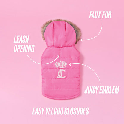 Pet Faux Fur Hooded Jacket - Hot Pink - Juicy Couture