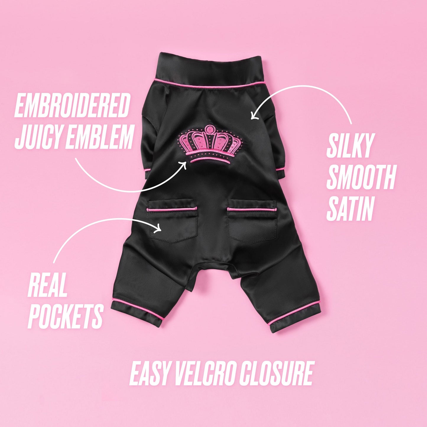 Juicy Couture Pet Silky Satin Pajamas - Black - Juicy Couture