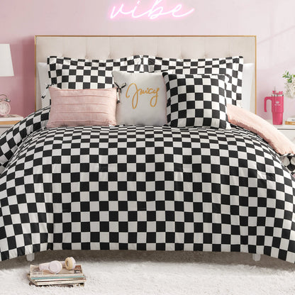 Checkerboard Reversible Comforter Set - Black/White - Juicy Couture