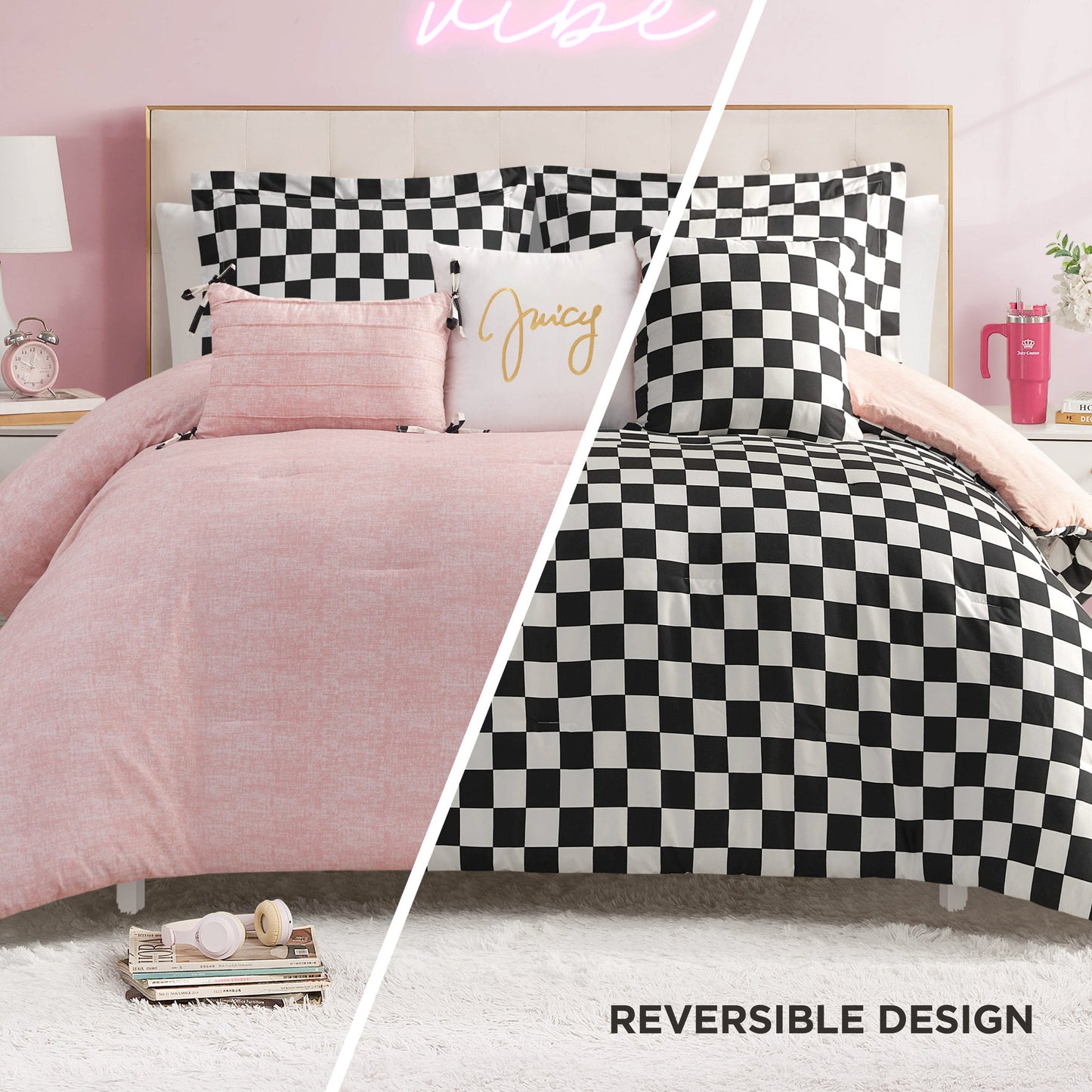Checkerboard Reversible Comforter Set - Black/White - Juicy Couture