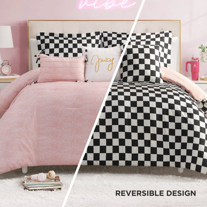 Checkerboard Reversible Comforter Set - Black/White - Juicy Couture