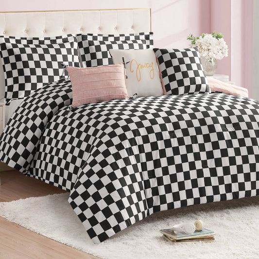 Checkerboard Reversible Comforter Set - Black/White - Juicy Couture