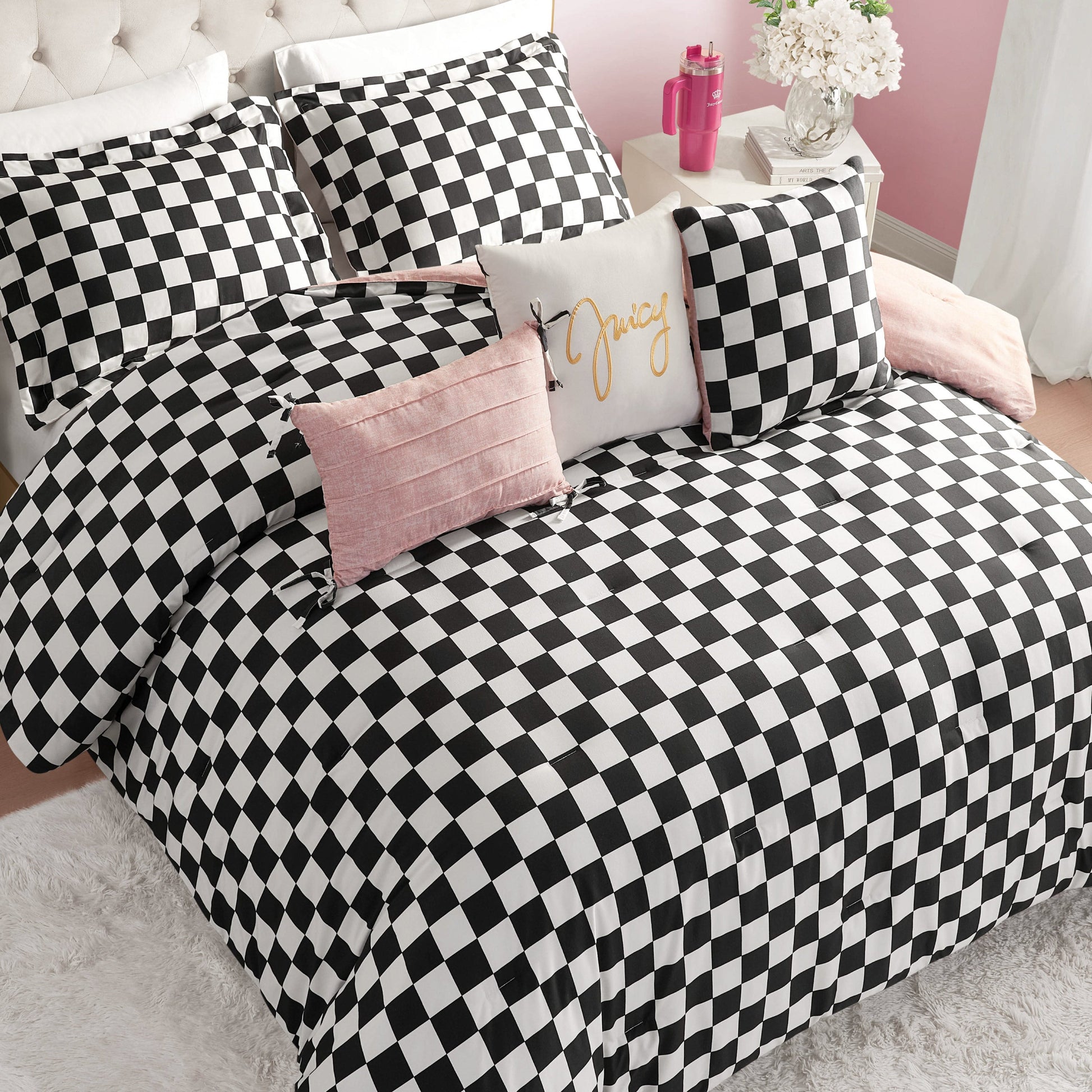 Checkerboard Reversible Comforter Set - Black/White - Juicy Couture
