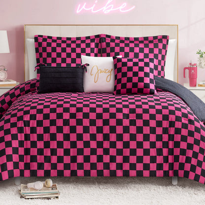 Checkerboard Reversible Comforter Set - Black/Hot Pink - Juicy Couture