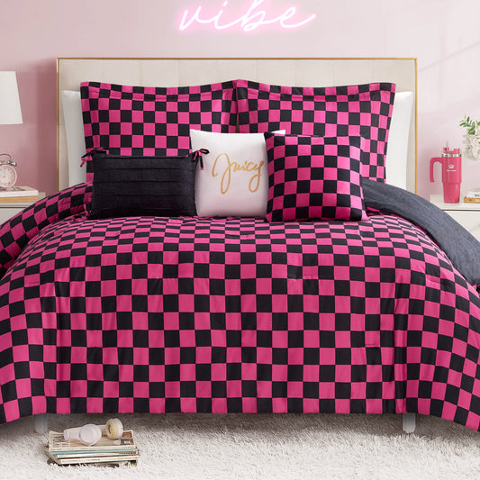 Checkerboard Reversible Comforter Set - Black/Hot Pink - Juicy Couture