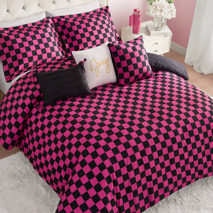 Checkerboard Reversible Comforter Set - Black/Hot Pink - Juicy Couture