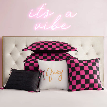 Checkerboard Reversible Comforter Set - Black/Hot Pink - Juicy Couture