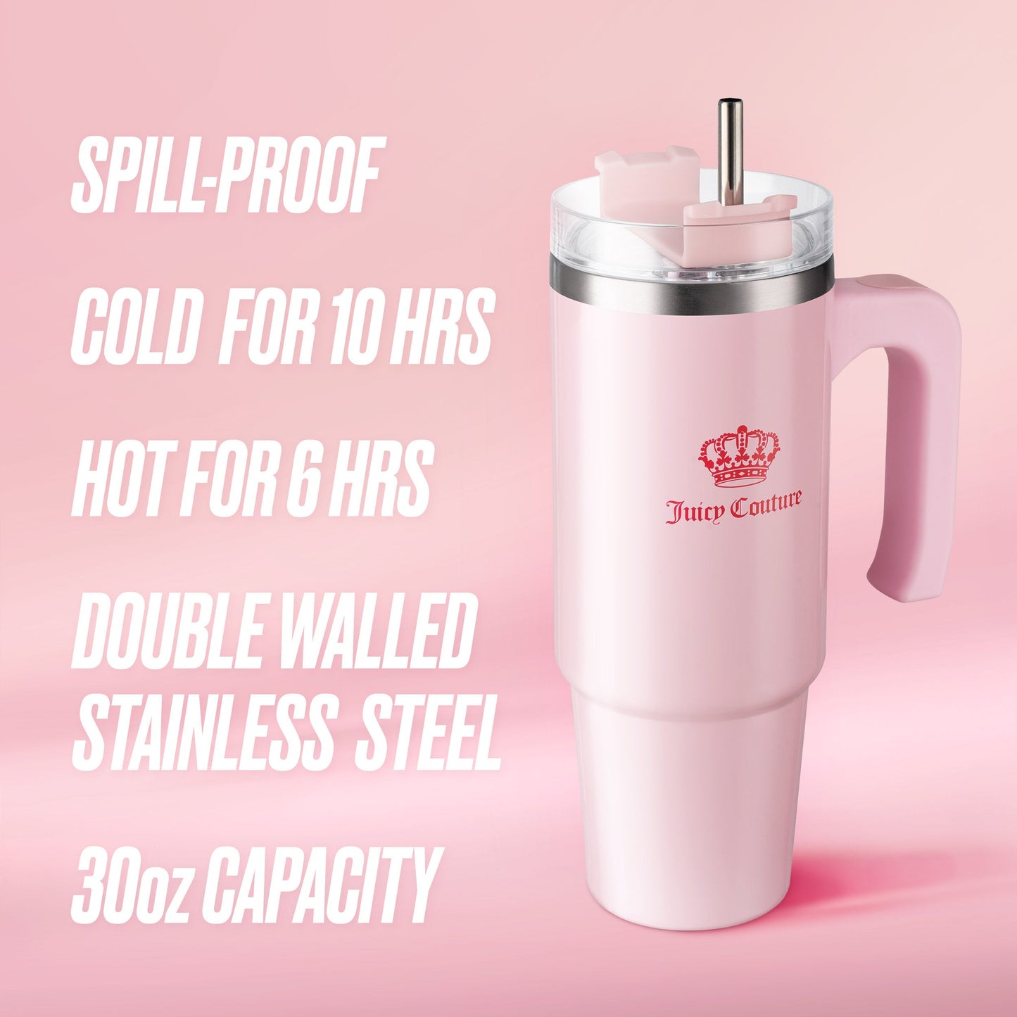 Glam Logo Stainless Steel Water Bottle - Pink Marshmallow - Juicy Couture