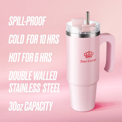 Glam Logo Stainless Steel Water Bottle - Pink Marshmallow - Juicy Couture