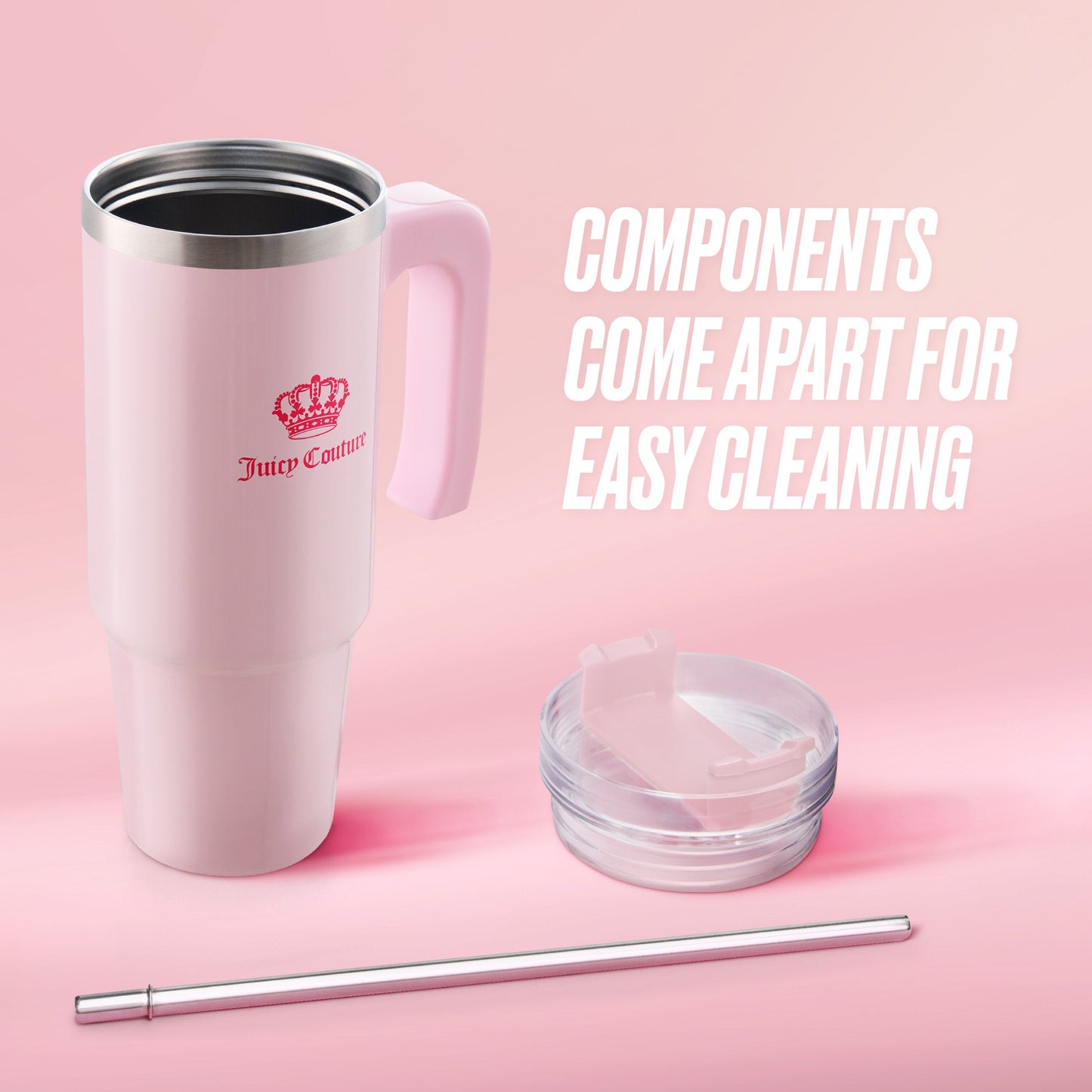 Glam Logo Stainless Steel Water Bottle - Pink Marshmallow - Juicy Couture