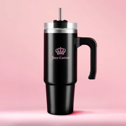 Glam Logo Stainless Steel Water Bottle - Jet Black - Juicy Couture
