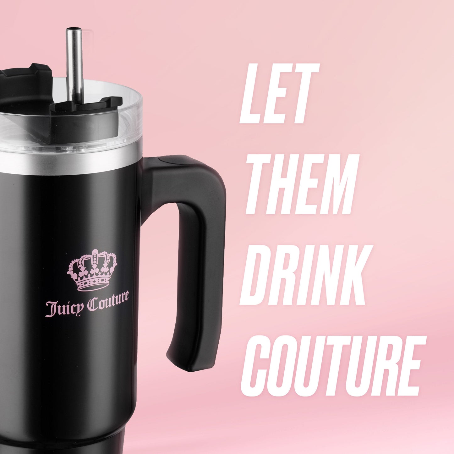 Glam Logo Stainless Steel Water Bottle - Jet Black - Juicy Couture