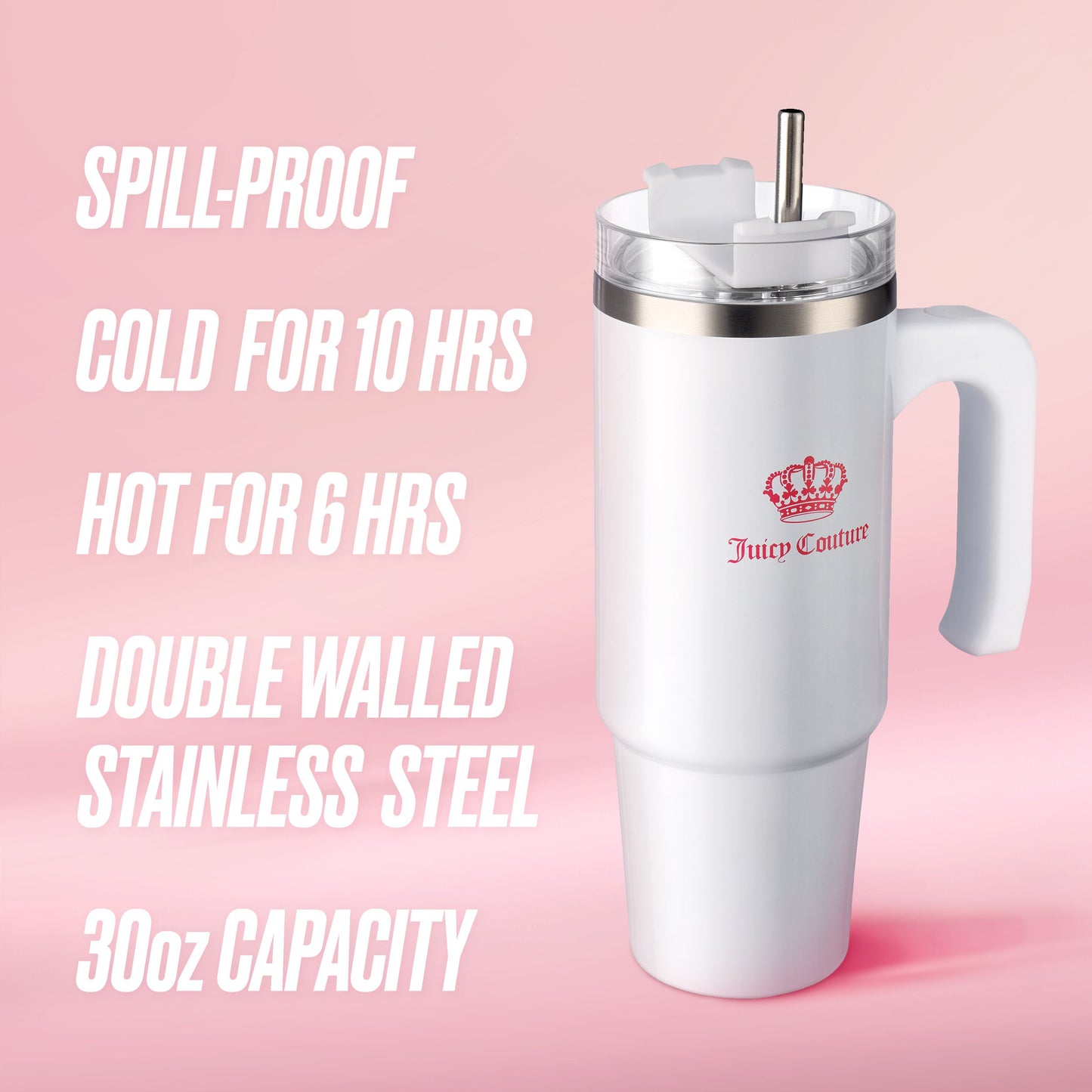 Glam Logo Stainless Steel Water Bottle - Pure White - Juicy Couture