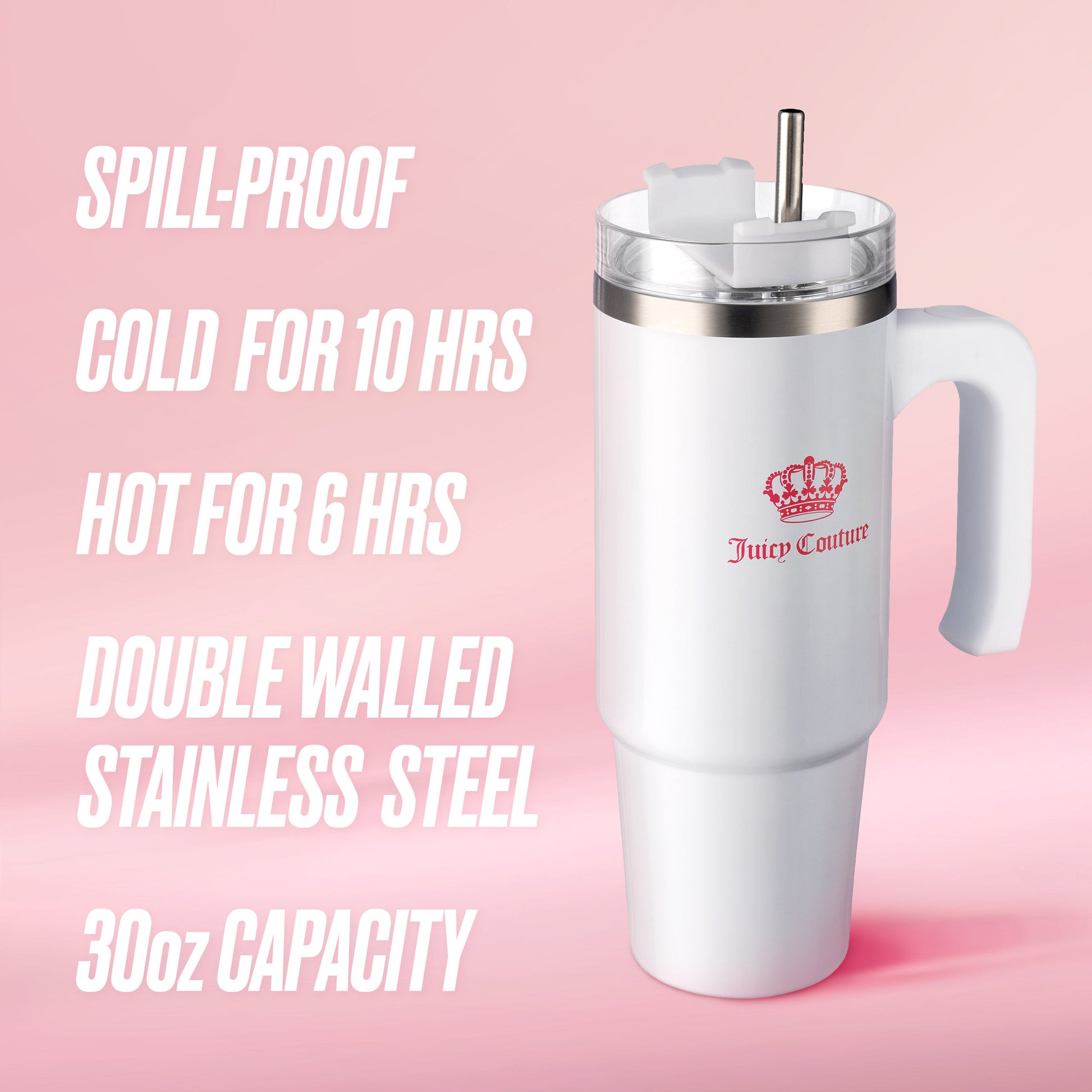 Glam Logo Stainless Steel Water Bottle - Pure White - Juicy Couture