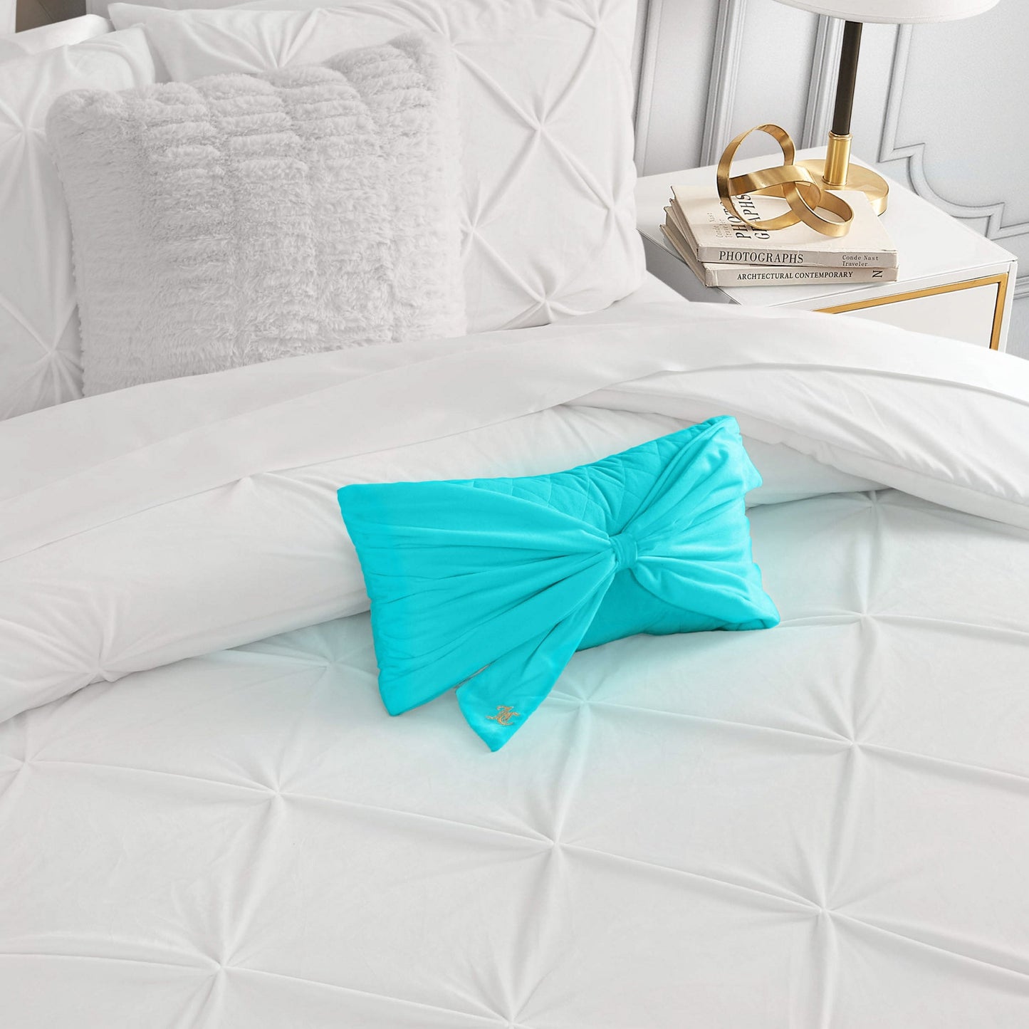 Velvet Bow Decorative Pillow - Blue Crush - Juicy Couture