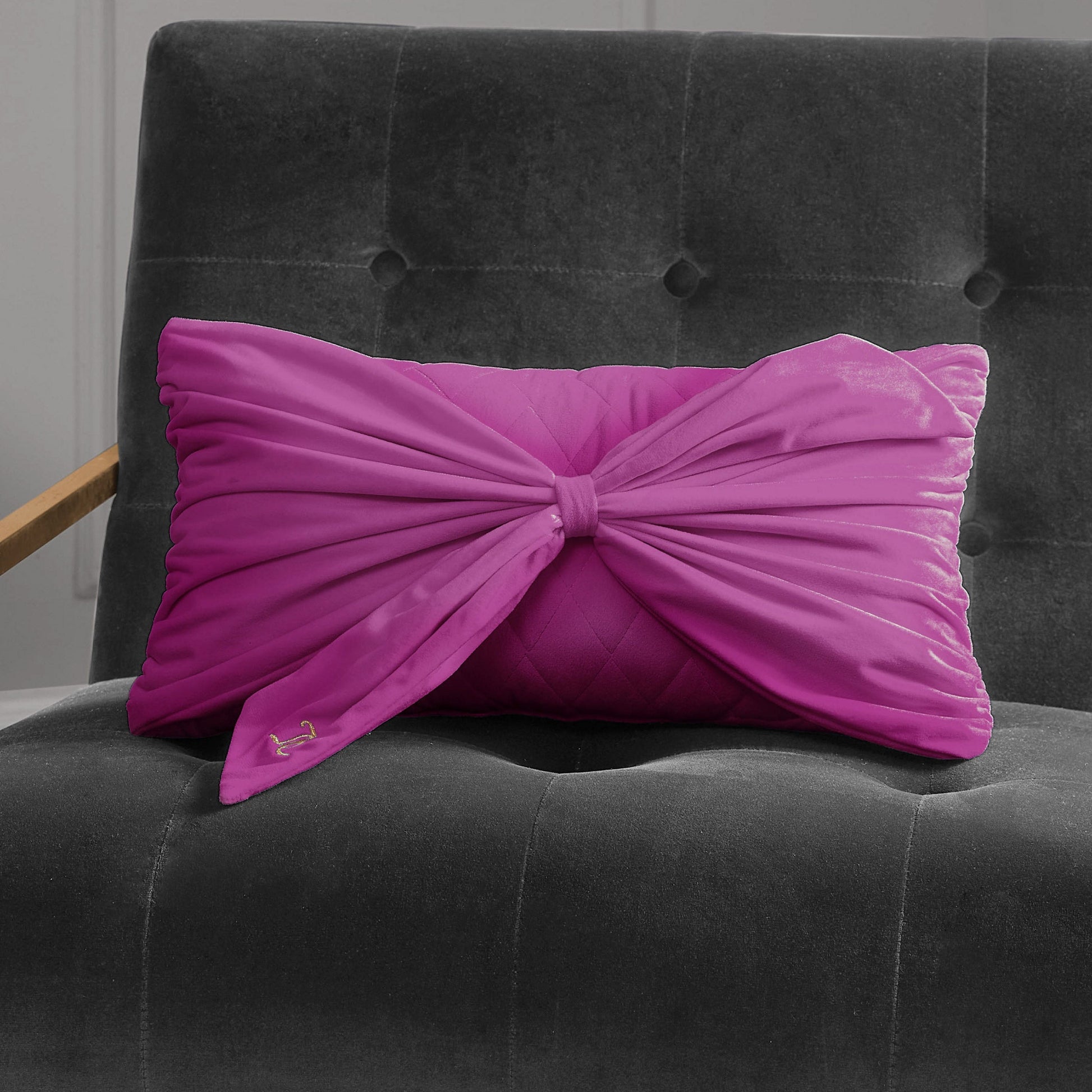 Velvet Bow Decorative Pillow - Electric Violet Purple - Juicy Couture