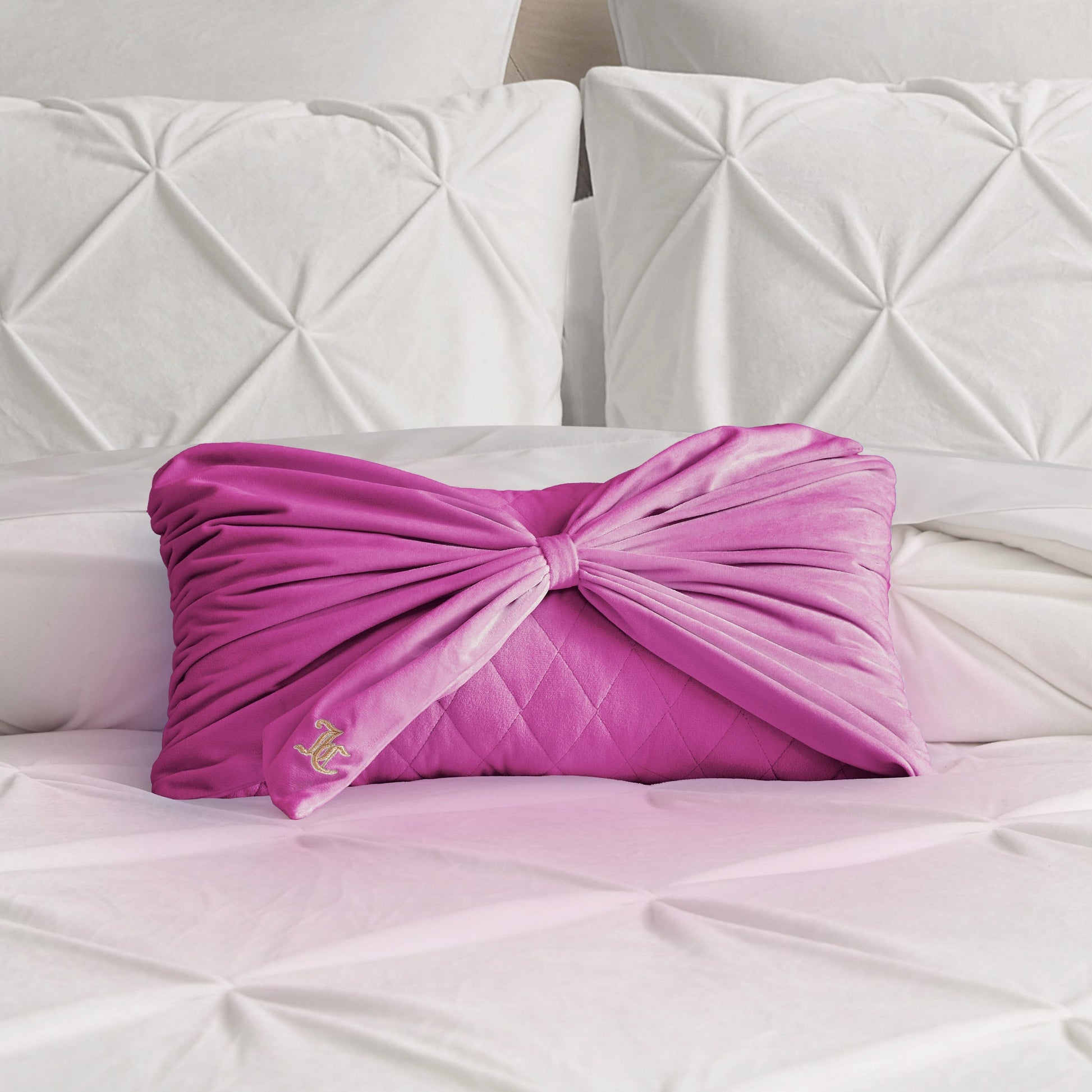 Velvet Bow Decorative Pillow - Electric Violet Purple - Juicy Couture