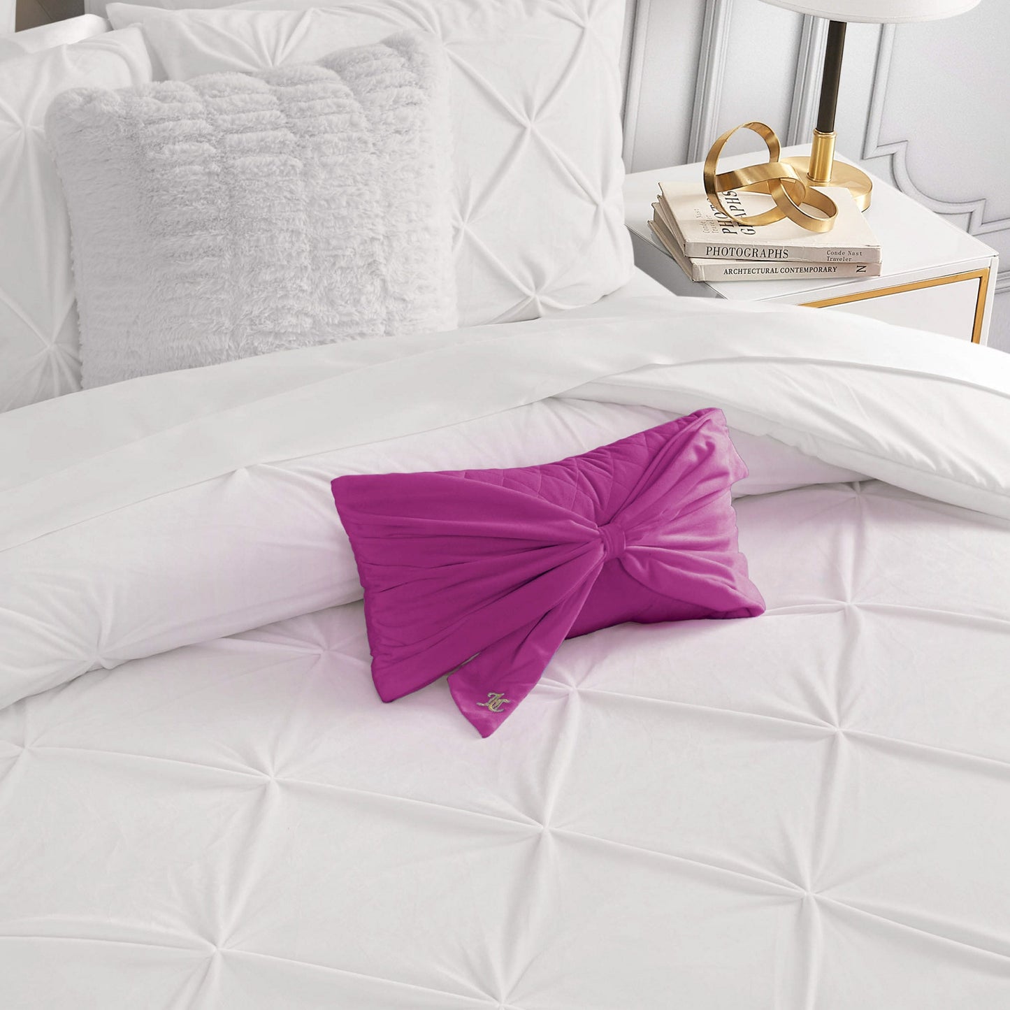 Velvet Bow Decorative Pillow - Electric Violet Purple - Juicy Couture