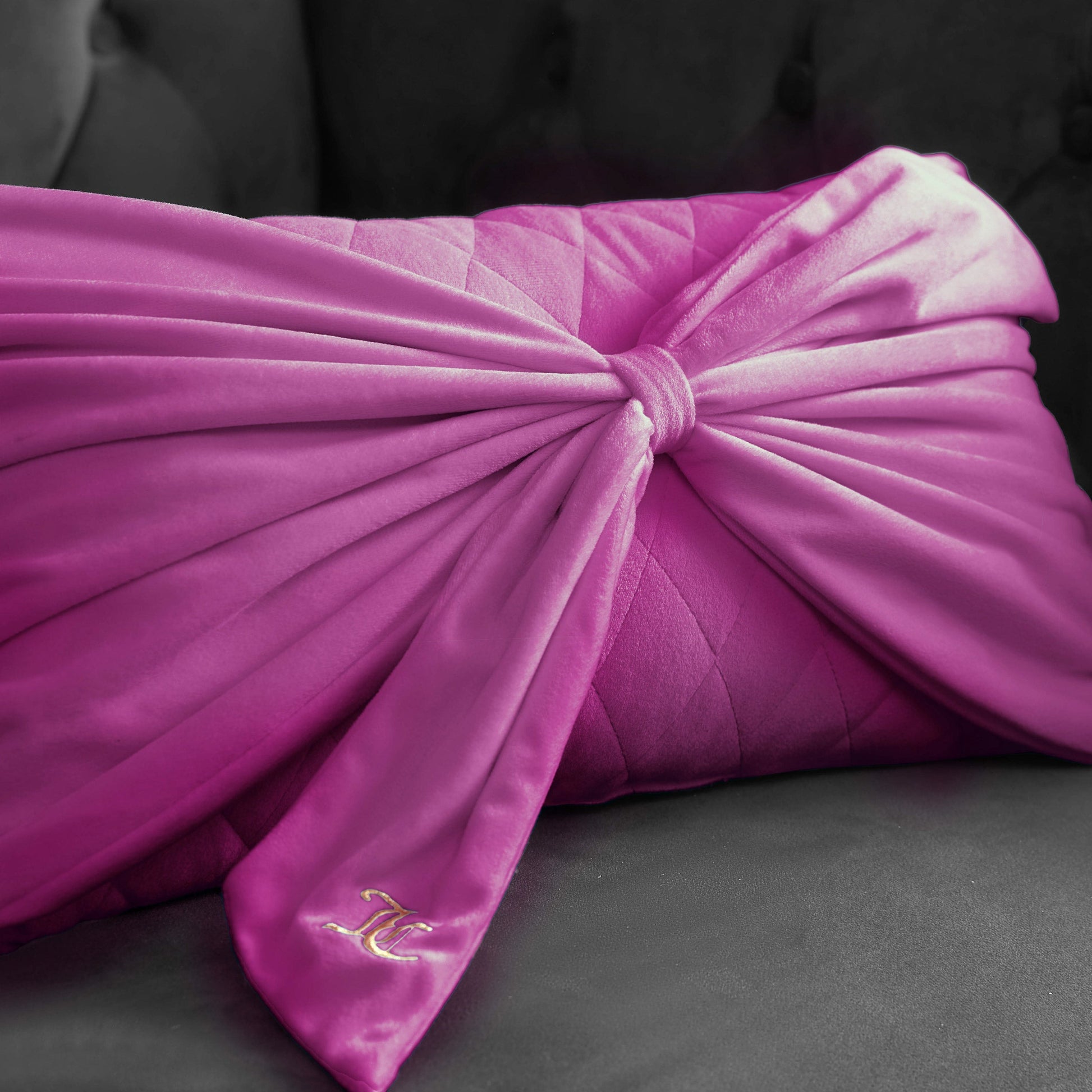 Velvet Bow Decorative Pillow - Electric Violet Purple - Juicy Couture