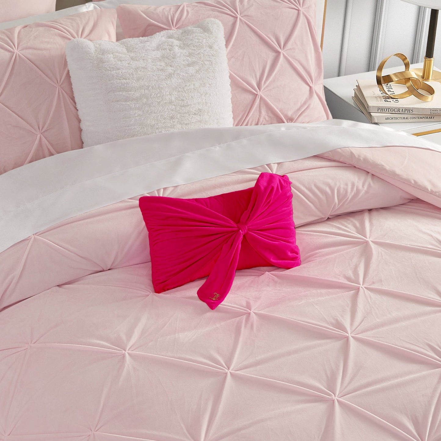 Velvet Bow Decorative Pillow - Hot Pink - Juicy Couture
