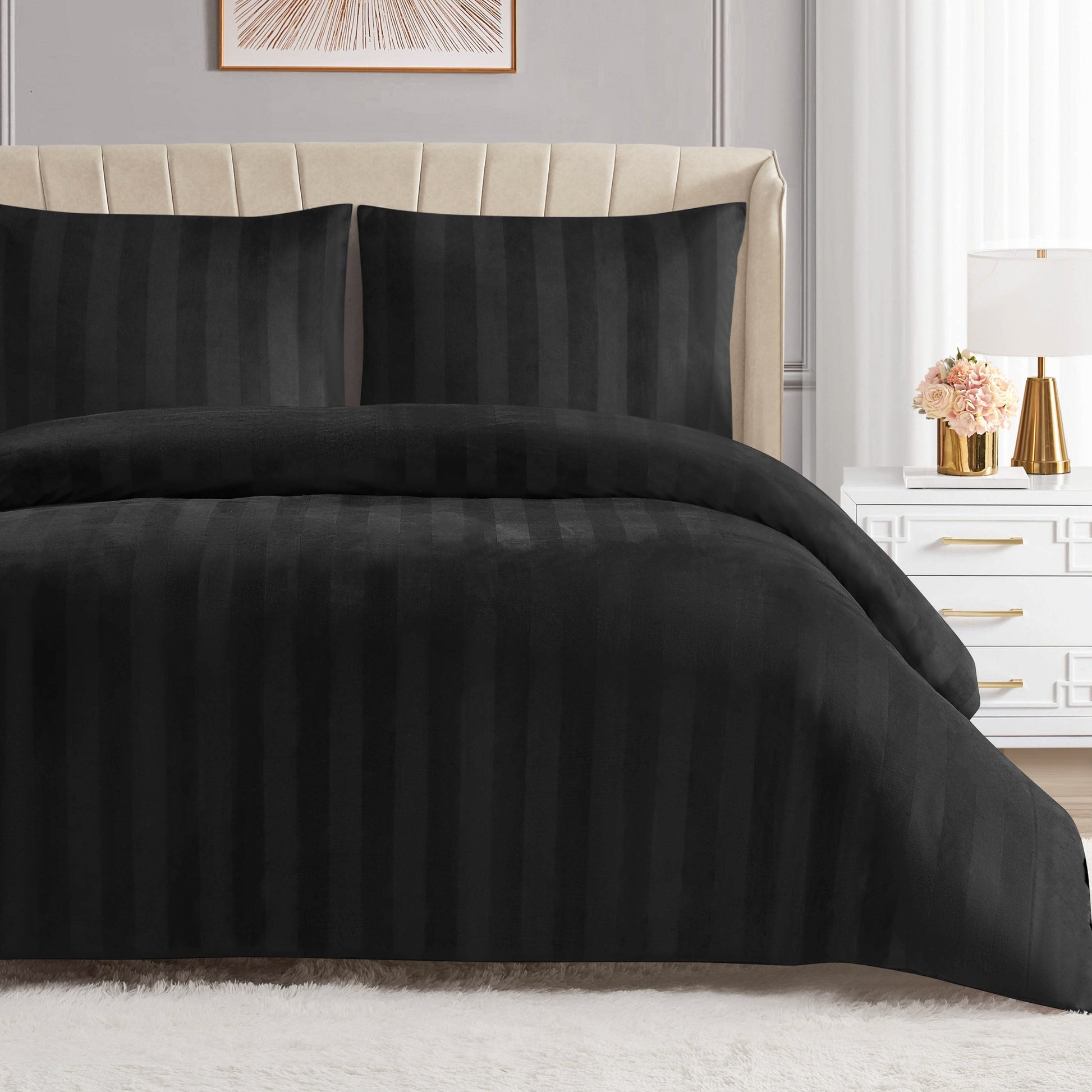 Jenny Velour Striped Jacquard Comforter Set - Black - Juicy Couture
