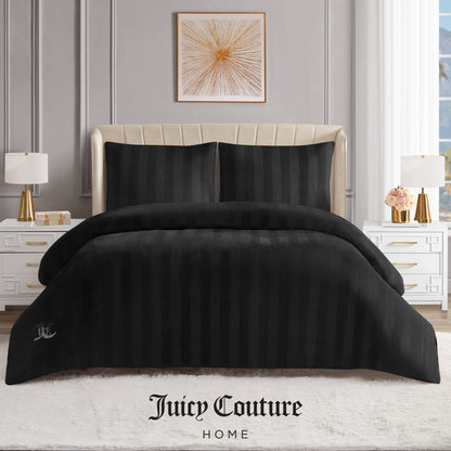 Jenny Velour Striped Jacquard Comforter Set - Black - Juicy Couture