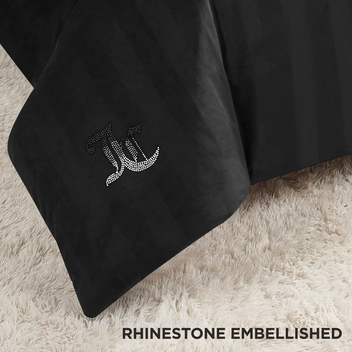 Jenny Velour Striped Jacquard Comforter Set - Black - Juicy Couture