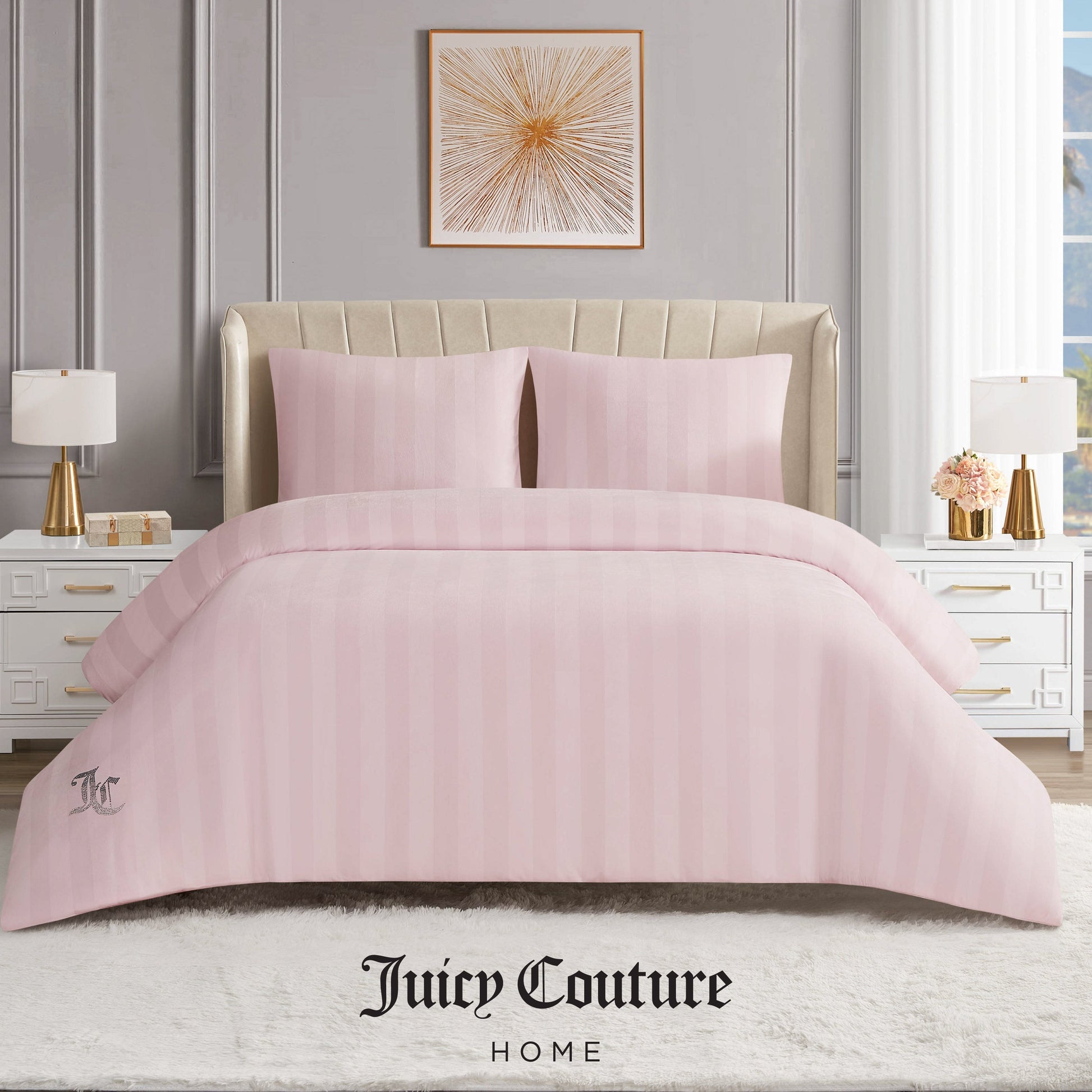 Jenny Velour Striped Jacquard Comforter Set - Light Pink - Juicy Couture
