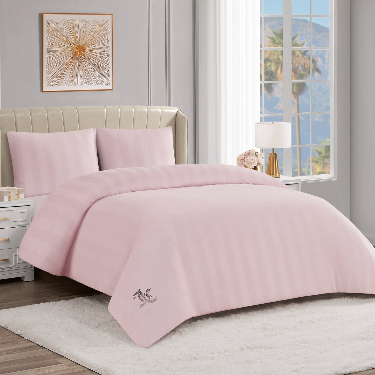 Jenny Velour Striped Jacquard Comforter Set - Light Pink - Juicy Couture