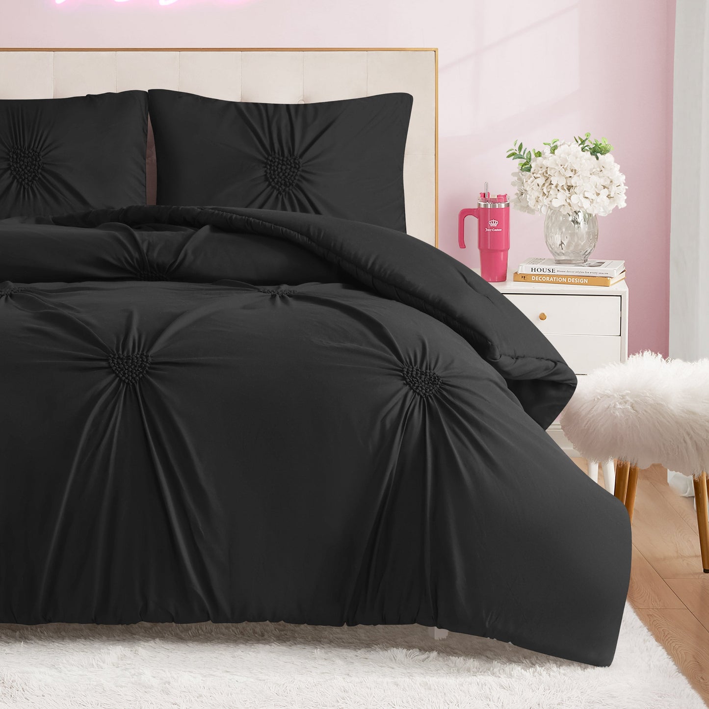 Amora Gathered Heart Comforter Set - Black - Juicy Couture