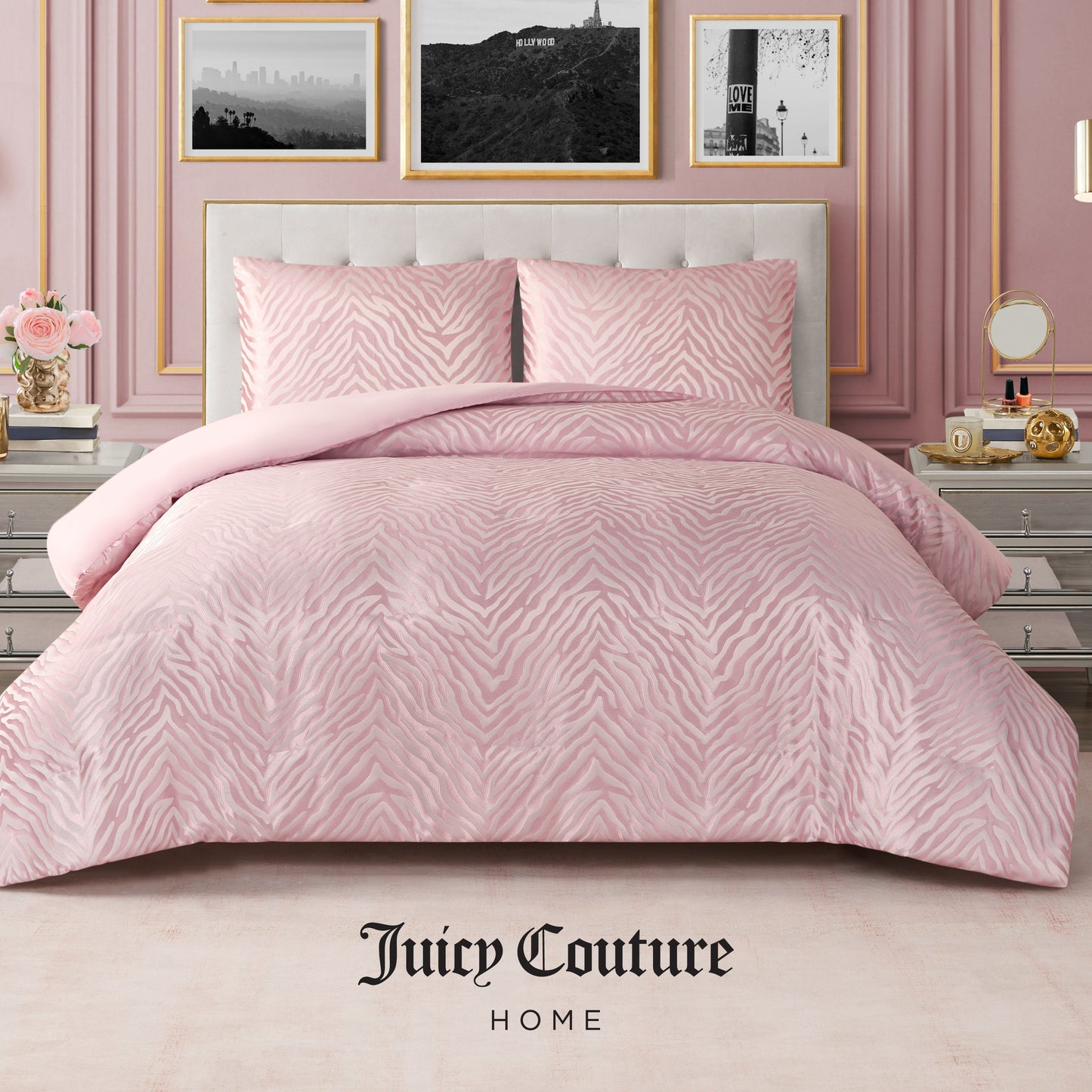 Sparkle Zebra Jacquard Comforter Set - Pink Marshmallow - Juicy Couture