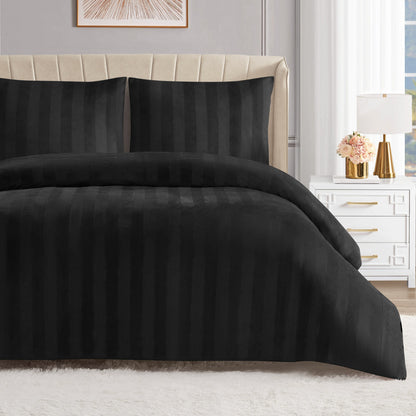 Jenny Velour Striped Jacquard Duvet Set - Black - Juicy Couture