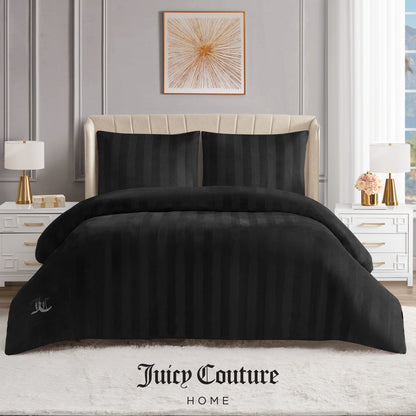 Jenny Velour Striped Jacquard Duvet Set - Black - Juicy Couture