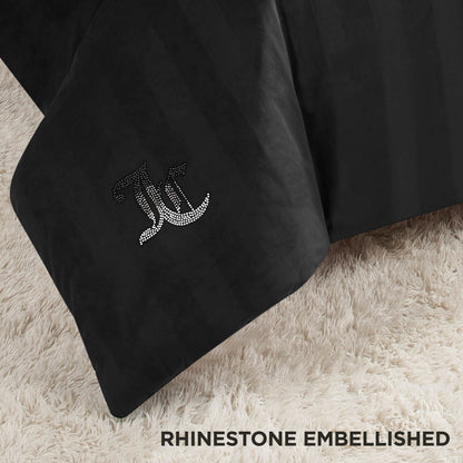 Jenny Velour Striped Jacquard Duvet Set - Black - Juicy Couture