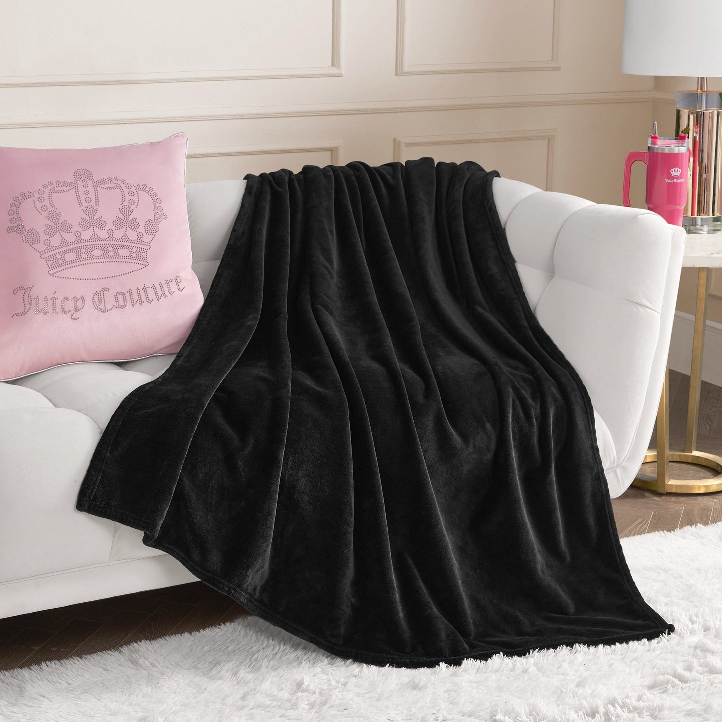Solid Plush Throw Blanket - Black - Juicy Couture