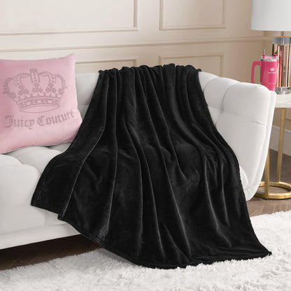 Solid Plush Throw Blanket - Black - Juicy Couture