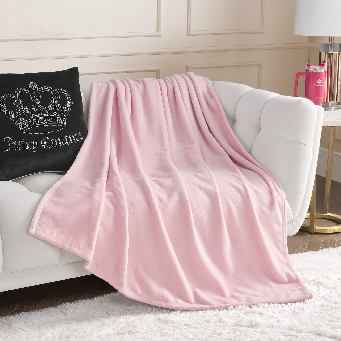Solid Plush Throw Blanket - Pink Marshmallow - Juicy Couture
