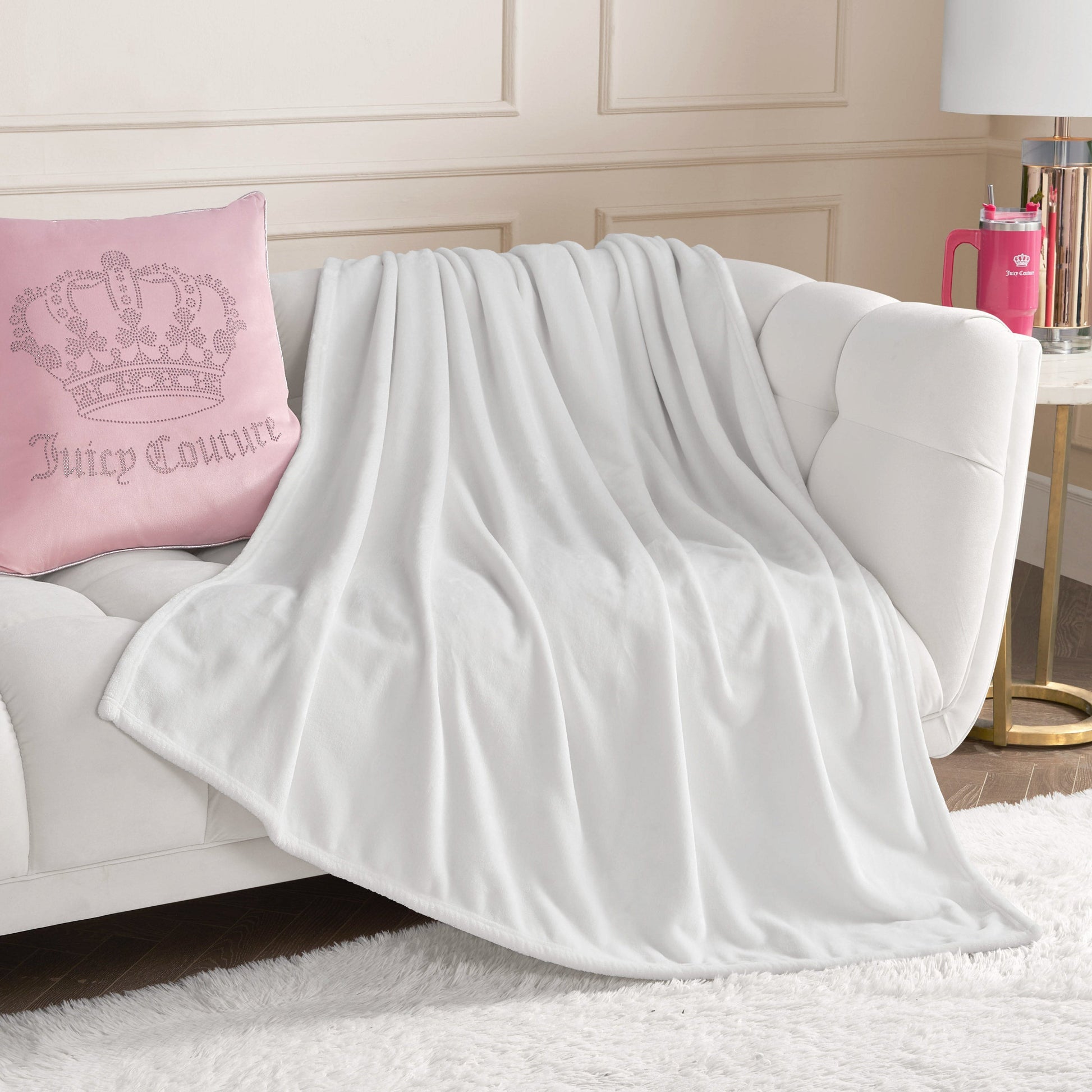 Solid Plush Throw Blanket - White - Juicy Couture