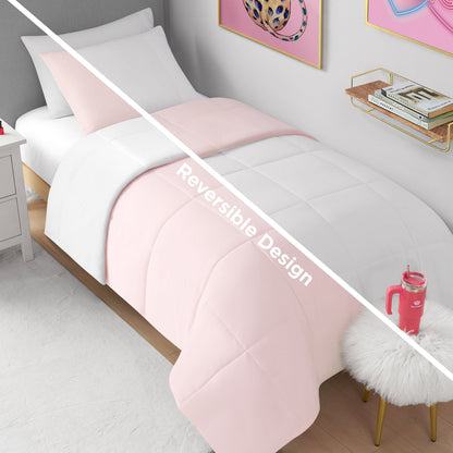 Box Stitch Reversible Comforter Set - Pink Marshmallow/White - Juicy Couture