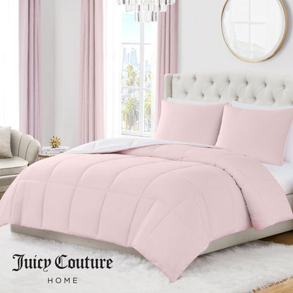 Box Stitch Reversible Comforter Set - Pink Marshmallow/White - Juicy Couture