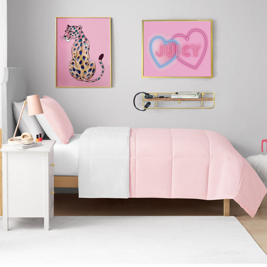 Box Stitch Reversible Comforter Set - Pink Marshmallow/White - Juicy Couture