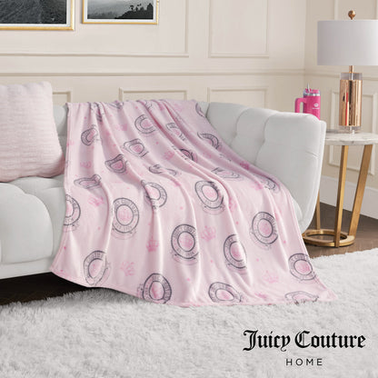 Plush Throw Blanket - Juicy Emblem Light Pink - Juicy Couture